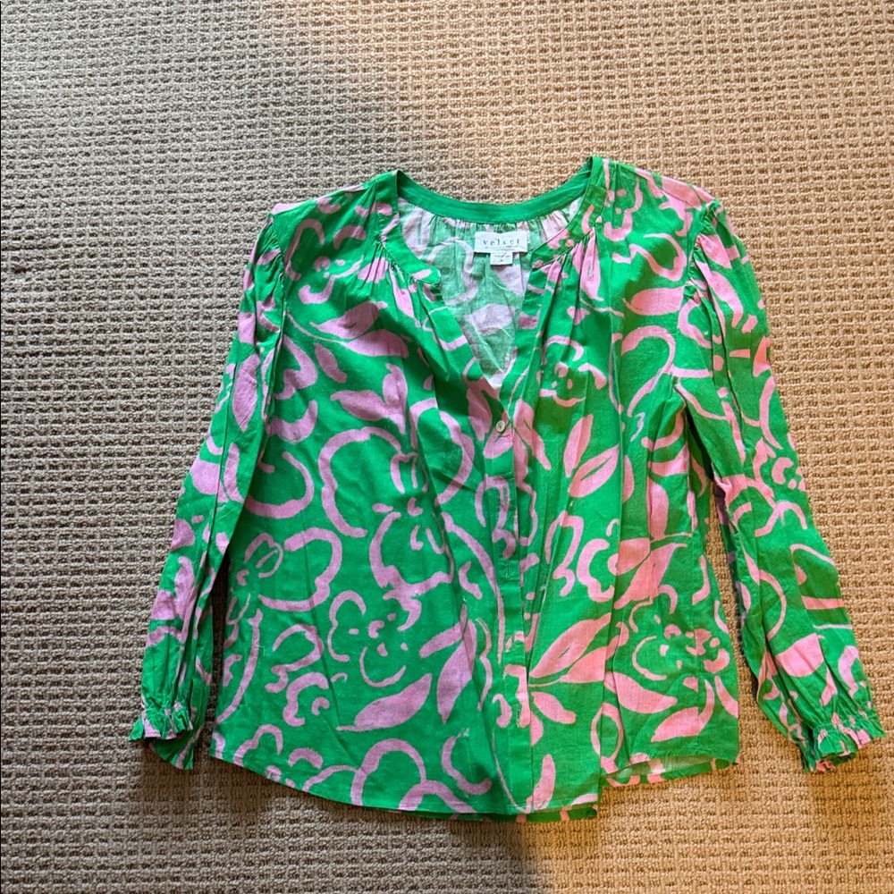 Velvet by Graham & Spencer Kids Floral Blouse in Green and Pink